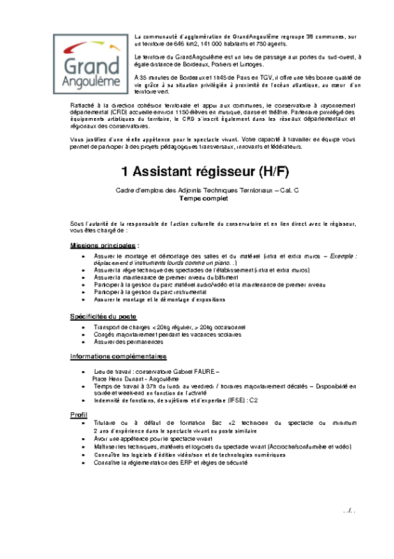 Offre n°10 – Assistant régisseur