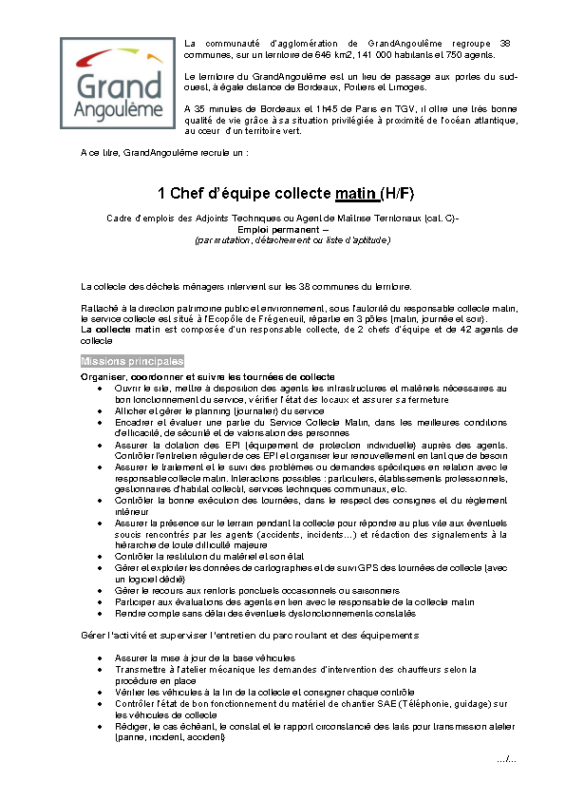 Offre n°11- Chef collecte Matin
