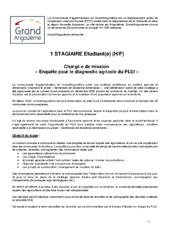 Offre de stage – Planif Agriculture
