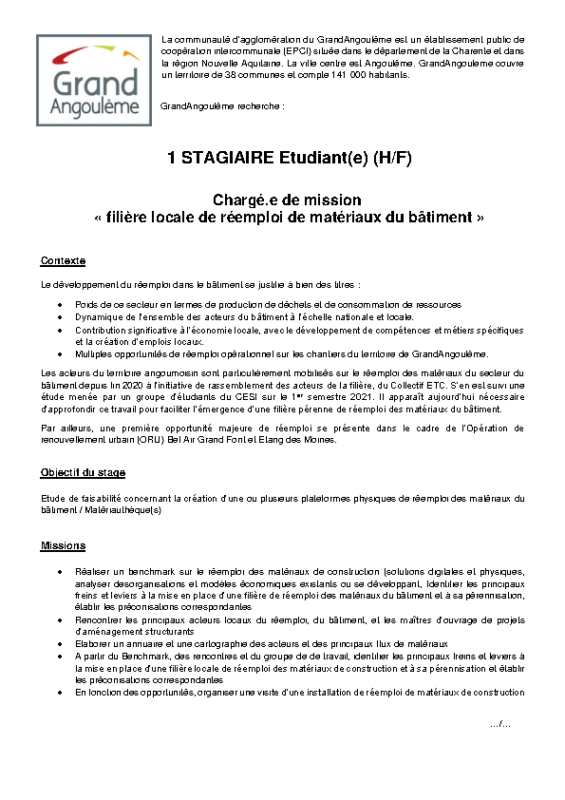 Offre de stage – Profil Réemploi