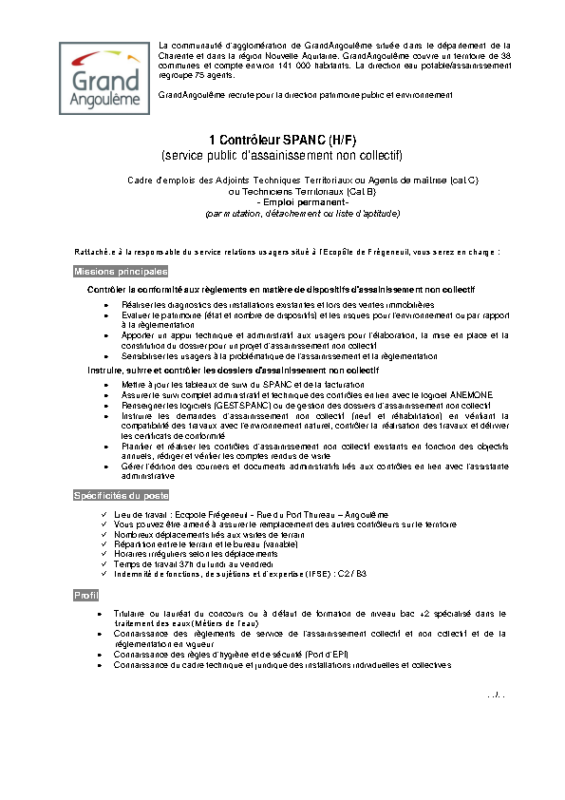 Offre n°48- Contrôleur SPANC