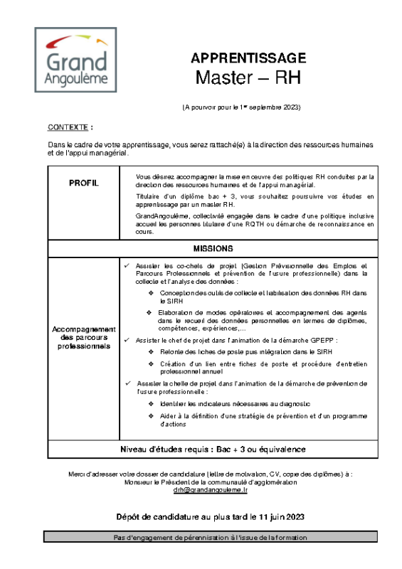 Offre Apprentissage n°5 – 1 Master RH (F/H)