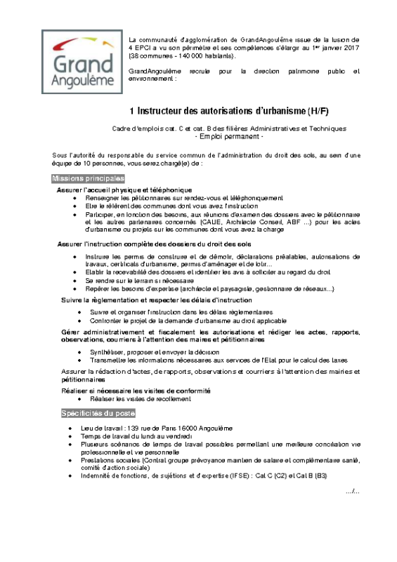 Offre N° 52 – 1 Instructeur des autorisations d’urbanisme (H/F) Offre N° 52 – 1 Instructeur des autorisations d’urbanisme (H/F)