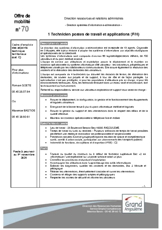 70 – Offres de mobilité Interne